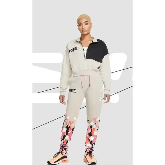 Nike Women's Cream Floral Print Sportswear Essential Sweat Pants Size XL - Picture 1 of 8